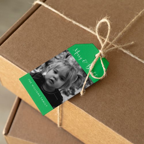 Green Merry and Bright Photo Christmas Gift Tags