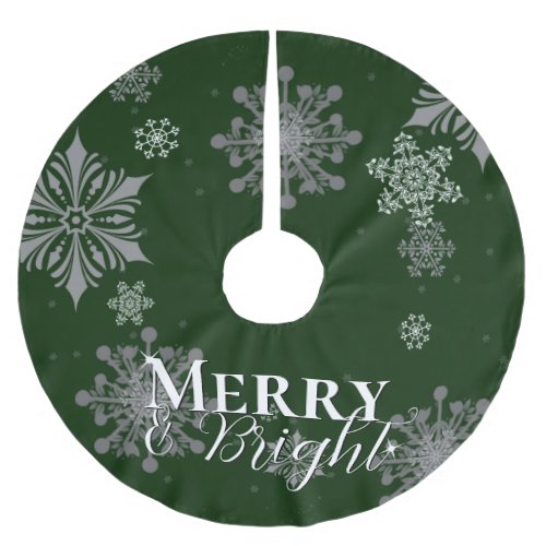 Green Merry and Bright Snowflakes Christmas Brushed Polyester Tree Skirt