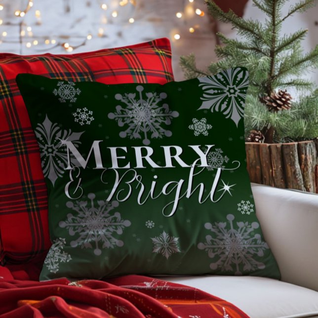 Green Merry and Bright Snowflakes Christmas Throw Pillow (Green Merry and Bright Snowflakes Christmas Throw Pillow)