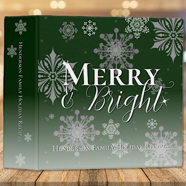 Green Merry and Bright Snowflakes Holiday Recipe 3 Ring Binder (Green Merry and Bright Snowflakes Holiday Recipe Binder)