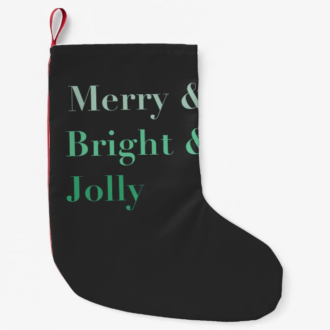 Green Merry & Bright & Jolly Typography Men’s Small Christmas Stocking (Front)