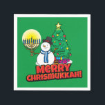 Green Merry Chrismukkah with Snowman and Menorah Napkins<br><div class="desc">Add our fun,  Snowman,  Menorah and Christmas tree designs with a green background to your Chrismukkah party this year.</div>