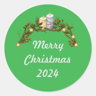 Green Merry Christmas 2024 Classic Round Sticker
