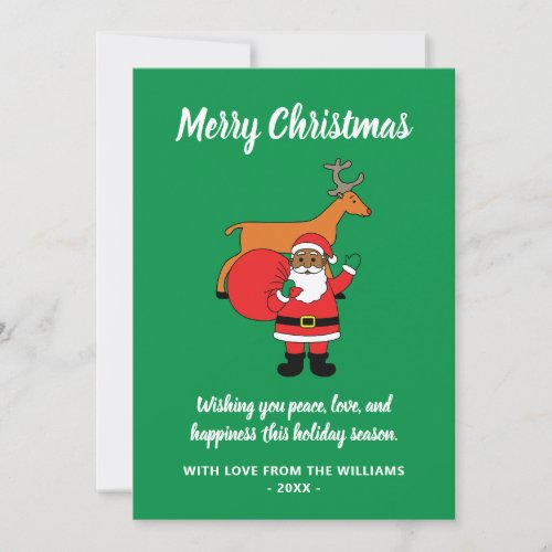 Green Merry Christmas African American Santa Claus Holiday Card