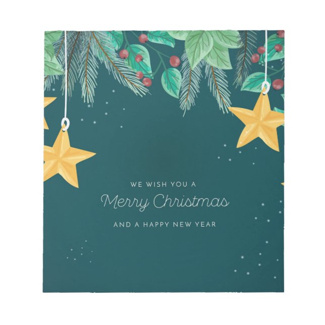 Green Merry Christmas and a Happy New Year Banner Notepad (Front)