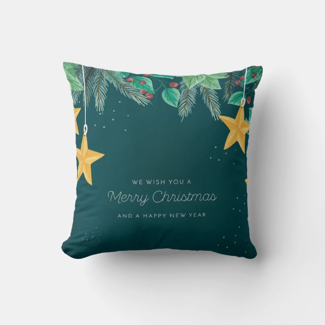 Green Merry Christmas and a Happy New Year Banner Throw Pillow (Front)