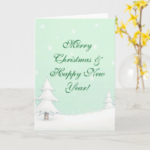 Green Merry Christmas and Snowy Pines Card