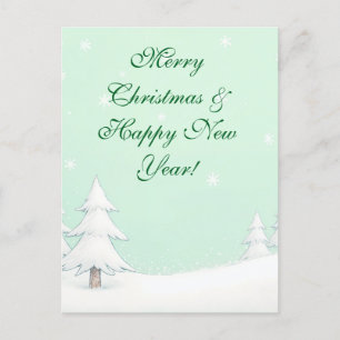 Green Merry Christmas and Snowy Pines Postcard