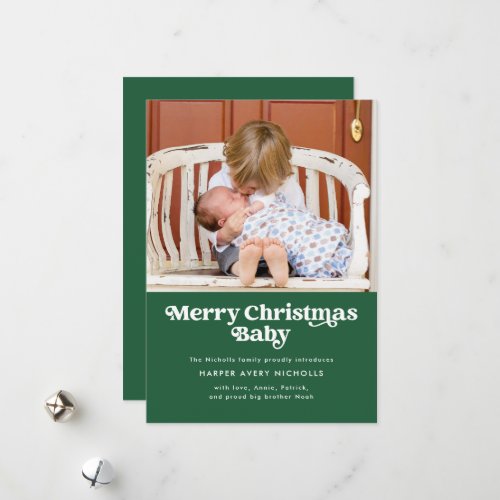 Green Merry Christmas Baby Birth Announcement