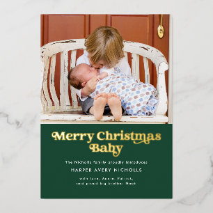 Green Merry Christmas Baby Foil Birth Announcement