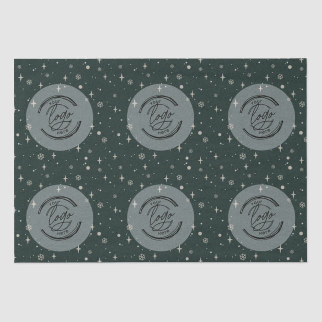 Green Merry Christmas Business Logo Snowflake Tissue Paper (Front)
