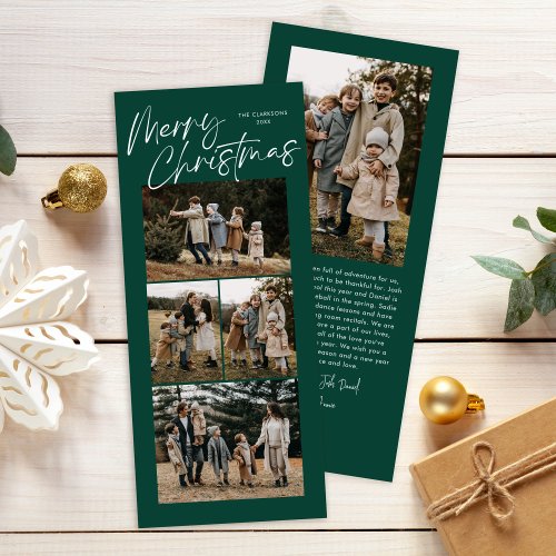 Green Merry Christmas Calligraphy Five Slim Photo Holiday Card