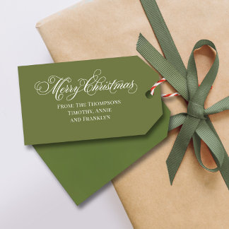 Green Merry Christmas Calligraphy Script Gift Tags