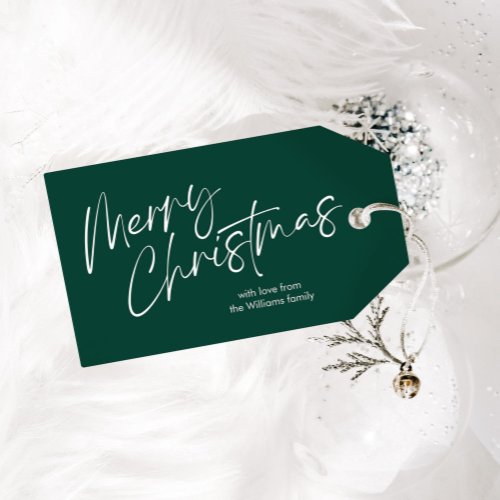 Green Merry Christmas Calligraphy Script Gift Tags