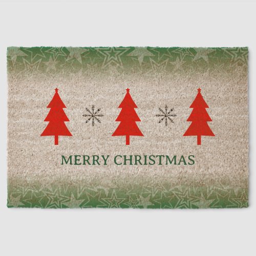 Green Merry Christmas Coir Door Mat