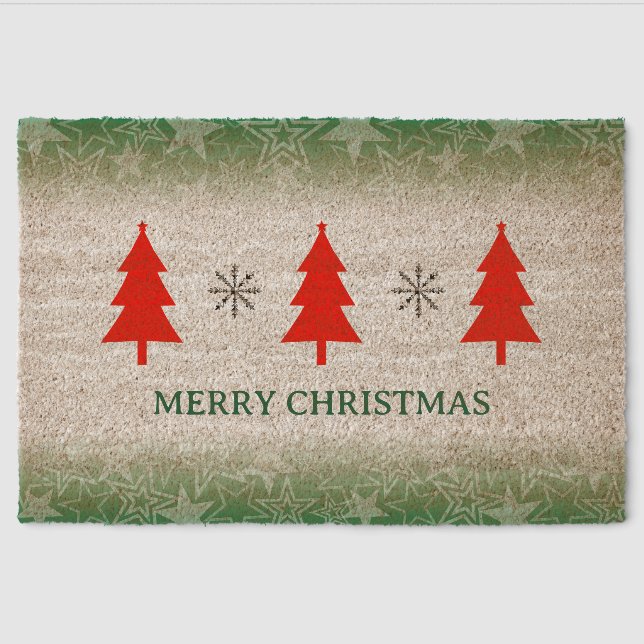 Green Merry Christmas Coir Door Mat (Front)