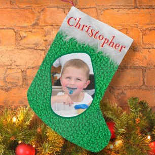 Green Merry Christmas Custom Photo Name Unique Fun Small Christmas Stocking