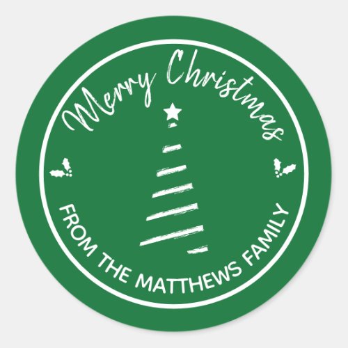 Green Merry Christmas From Custom Name Sticker