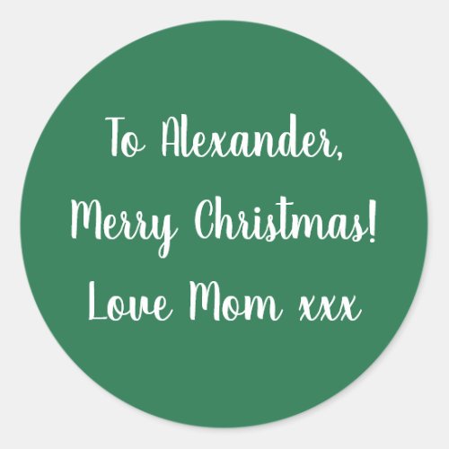 Green Merry Christmas from Mom gift tag sticker