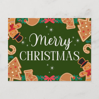 Green Merry Christmas Gingerbread Holiday Postcard