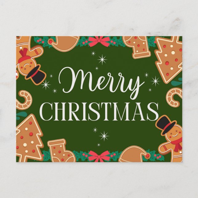 Green Merry Christmas Gingerbread  Holiday Postcard (Front)