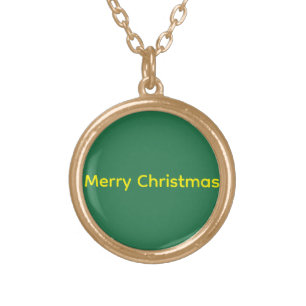 Green Merry Christmas Gold Plated Necklace