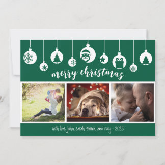 Green Merry Christmas Hanging Ornament Photo Holiday Card