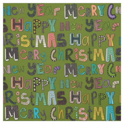 green merry christmas happy new year fabric