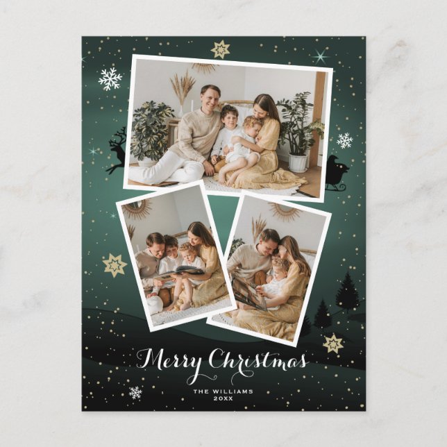 Green Merry Christmas Holiday Photo Postcards (Front)