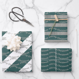 Green Merry Christmas Houndstooth Wrapping Paper Sheets