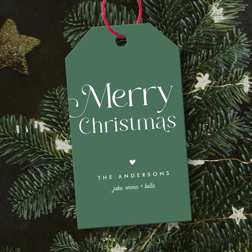 Green Merry Christmas Modern Type Gift Tags