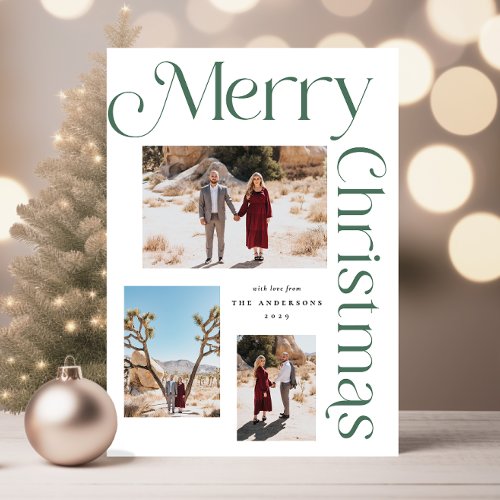 Green Merry Christmas Modern Type Photo Holiday Card