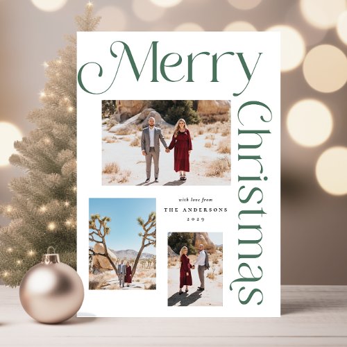 Green Merry Christmas Modern Type Photo Holiday Card