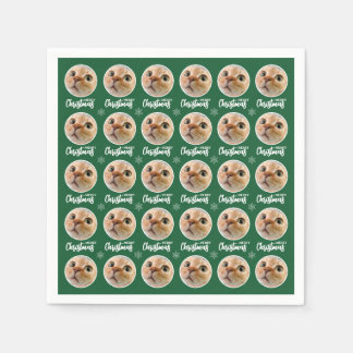 Green Merry Christmas One Circle Photo Napkins