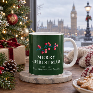 Green Merry Christmas Personalised Family  Coffee Mug