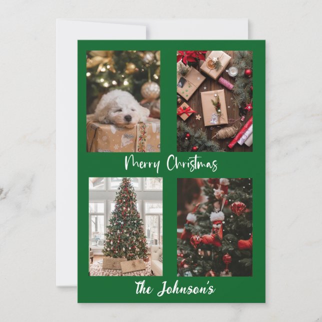 Green Merry Christmas Personalized Holiday Card (Front)