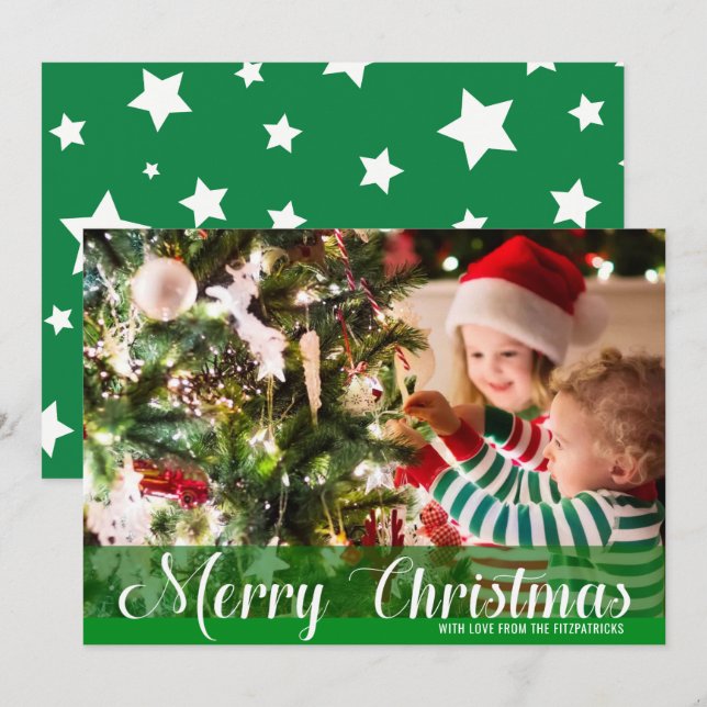 Green Merry Christmas Photo Card (Front/Back)