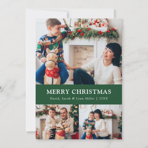 Green Merry Christmas Photo Collage Card