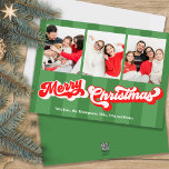 Green Merry Christmas Photo Collage  Holiday Card<br><div class="desc">Celebrate the season with our Merry Christmas Photo Collage card featuring a fun red and green color palette and retro typography. This festive holiday family card combines elegant calligraphy script with bold lettering for a striking look. The simple minimalist design is elevated by whimsical stripes and cute striped accents, perfect...</div>