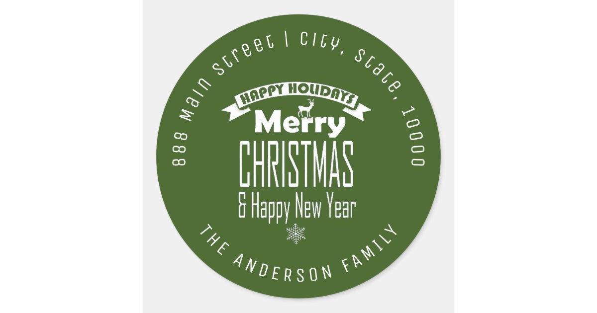 Green Merry Christmas Round Return Address Label | Zazzle