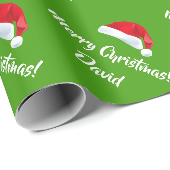Green Merry Christmas Santa Hat wrapping paper