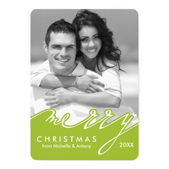 Green Merry Christmas Script Photo Card