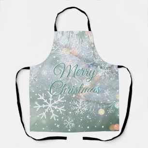 Green Merry Christmas Snowflakes Apron