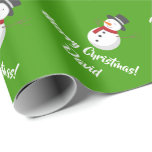 Green Merry Christmas Snowman wrapping paper<br><div class="desc">Green Merry Christmas Snowman wrapping paper. Customize Name or Wordings. Perfect for Christmas or Holiday gift-wrapping and crafting. For further customization,  please click the "Customize it" button and use our design tool to modify this template.</div>