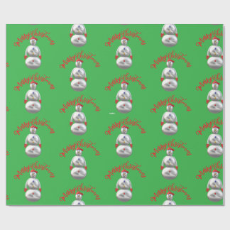 Green Merry Christmas Snowman Wrapping Paper