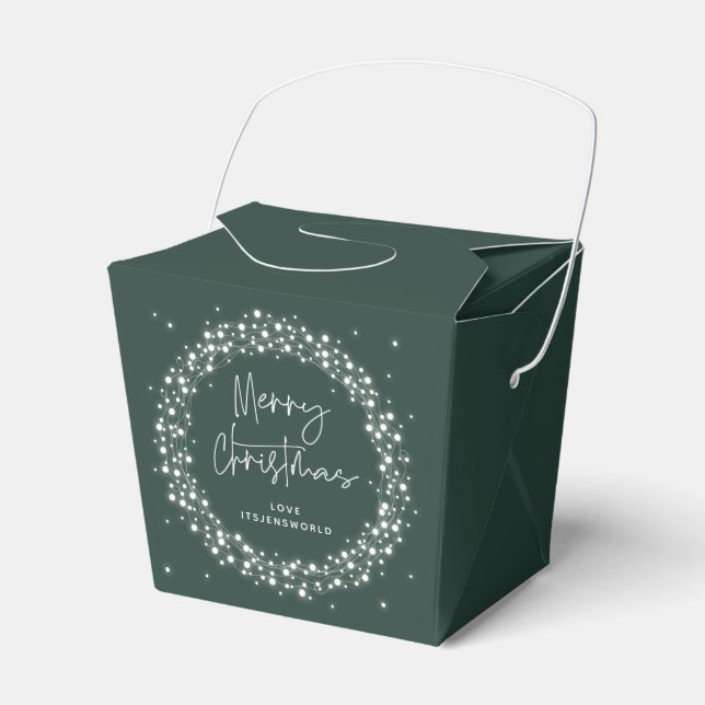 Green Merry Christmas Sparkling Lights Favor Boxes (Front Side)