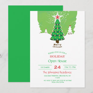 Green Merry Christmas Tree          Invitation