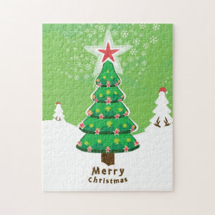 Green Merry Christmas Tree Jigsaw Puzzle