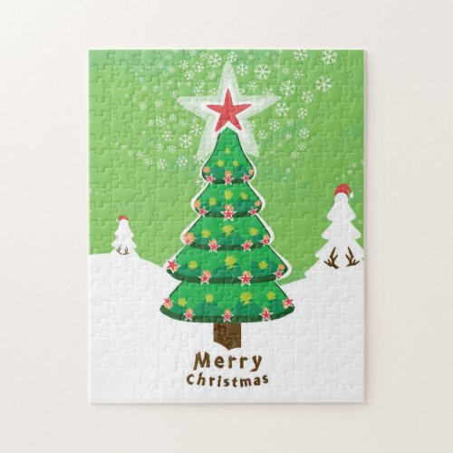 Green Merry Christmas Tree Jigsaw Puzzle