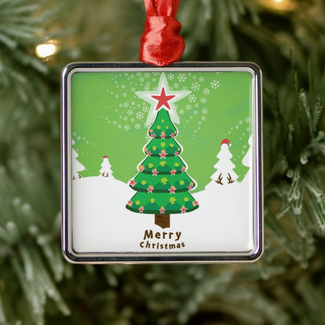 Green Merry Christmas Tree Metal Ornament (Tree)